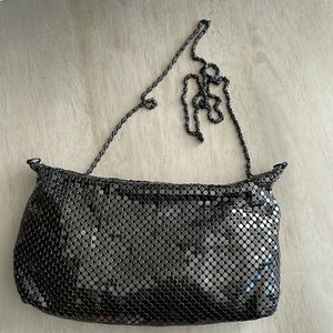 BLACK metal mesh evening purse with black chain strap